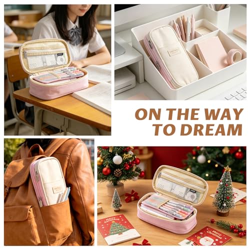 EASTHILL Big Capacity Pencil Pen Case Office College School Large Storage High Capacity Bag Pouch Holder Box Organizer Blue (Pink) - color: Pink