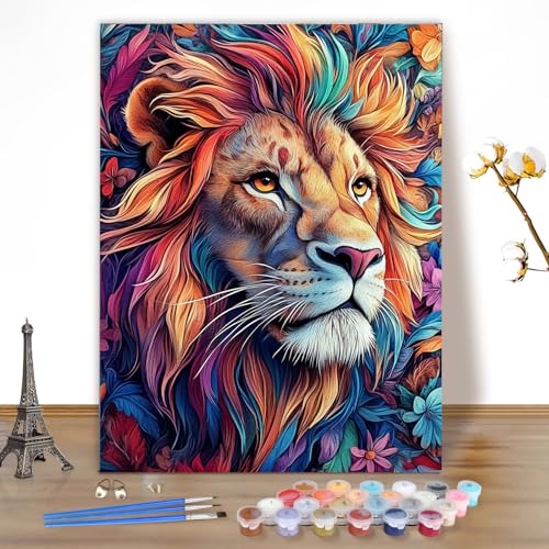 EOBROMD Paint by Numbers Kits for Adults Animal, Lion DIY Kits Crafts for Beginner, Painting Kits Adults, Oil Paint by Numbers for Home Decor Gift 16x20inch(Without Frame) - color: GOL024