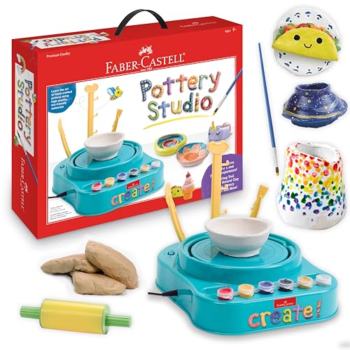 Faber-Castell Pottery Studio: Create Your Own Pottery Designs with Kid-Friendly Pottery Wheel, Air-Dry Clay, Paints, Sculpting Tools & Step-by-Step Instructions for Kids (Ages 8+) - size: Starter Pottery Wheel