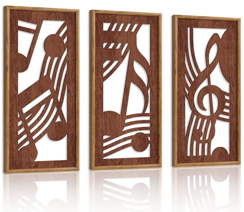 HPNIUB 3PCS Rustic Musical Symbols Wall Decor, Modern Music Theme Wood Sign Artwork, Minimalist Piano Strings Musical Note Wall Hanging Plaque for Living Room Music Studio Apartment(8x16Inch) - color: Rustic Musical Symbols Wooden Wall Art