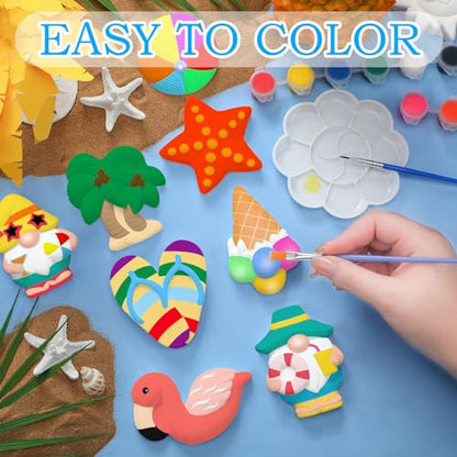 Simgoing 24 Sets Ceramic Painting Kit for Kid Ready to Paint Figures Beach | DIY Arts Crafts for Children, Paint Brushes Magnets Included, Summer Party Favors Creative Figures Beach Theme - style: Beach