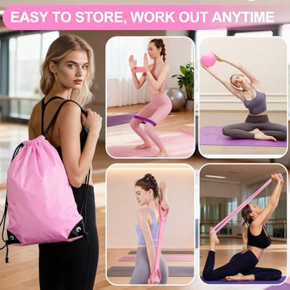 Pilates Kit for Women, Pilates Equipment with 13'' Magic Circle | Pilates Ring and Ball Set with 5 Strength Bands, Hip Thrust Belt, Compact Workout Set at Home