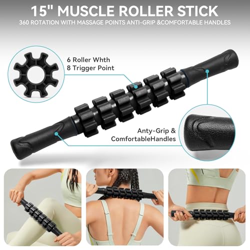 Krightlink 5-in-1 Foam Roller Set High Density Deep Tissue Muscle Massage - color: Pure Black