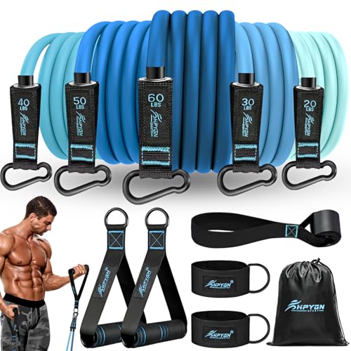 HPYGN Resistance Bands, Exercise Bands with Handles, Fitness Bands, Workout Bands with Door Anchor and Ankle Straps, for Heavy Resistance Training, Physical Therapy, Shape Body, Yoga, Home Workout Set - color: blue, style: 200LBS