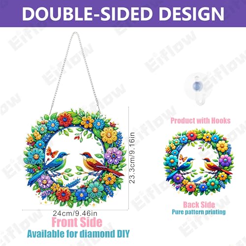 Eiflow Acrylic Diamond Art Hanging Kit for Adults, DIY Diamonds Painting Door Hanger Board Kit, Special Crystal Diamond Art Painting Pendant Ornament (Wreath) - color: Wreath