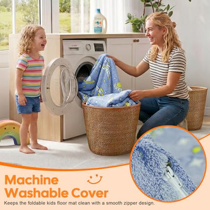 MeMoreCool Kids Floor Mattress, 48x72 Inch Foldable Play Mat, Rocket - color: Denim Rocket