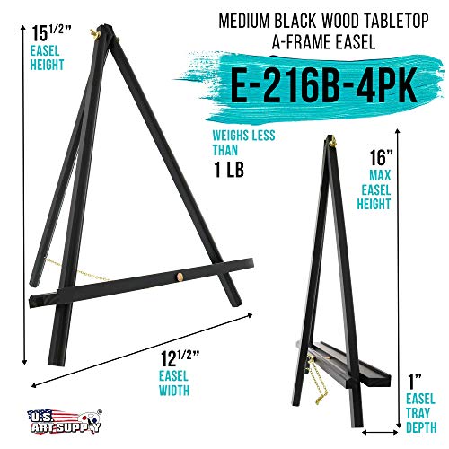 U.S. Art Supply 16" Black Wood Tabletop Easel (4 Pack) - Adjustable | A-Frame Canvas Stand for Painting Party & Signs - Table Top Easel for Painting, Canvas Holder, Crafts, Photos, Pictures - color: Black, size: 16 inch