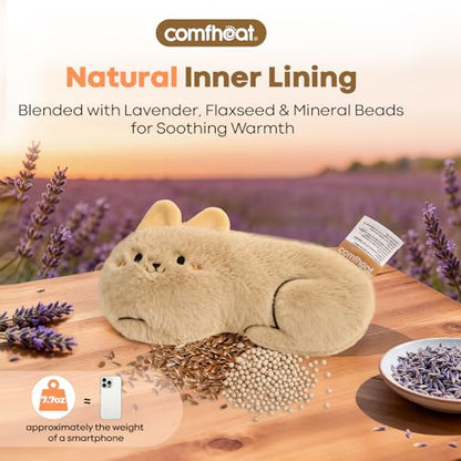 Lavender Eye Pillow for Relaxation, Yoga, Meditation | Microwavable Moist Heat Eye Compress Mask Pillow with Washable Plush Cover for Spa, Sleeping, Migraine Relief, Cute Rabbit - color: Khaki Rabbit (Lavender Scent)