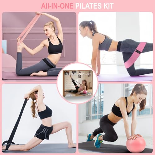 Nuplot Pilates Equipment, Pilates Kit for Home Workouts, Pilates Essentials Kit for Women, Home Pilates Kit with Pilates Ring and Ball Set, Booty Bands, Figure 8 Resistance Band, Yoga Band - color: Black