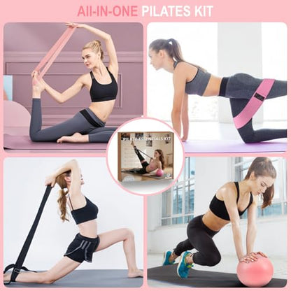 Nuplot Pilates Equipment, Pilates Kit for Home Workouts, Pilates Essentials Kit for Women, Home Pilates Kit with Pilates Ring and Ball Set, Booty Bands, Figure 8 Resistance Band, Yoga Band - color: Black