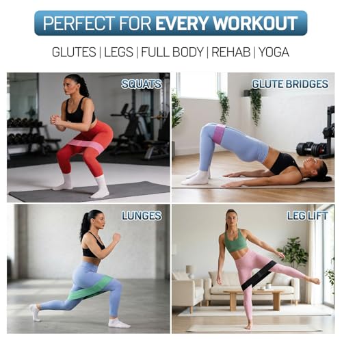 Fabric Resistance Bands for Working Out, 4 Levels Elastic Workout Bands for Women Men, Non-Slip Exercise Bands for Pilates Glutes & Hip Stretching, Gym Booty Loops for Physical Therapy Legs and Thigh