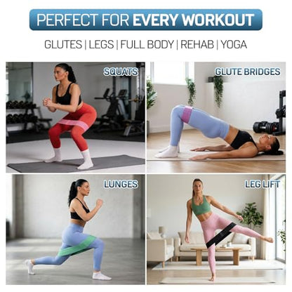 Fabric Resistance Bands for Working Out, 4 Levels Elastic Workout Bands for Women Men, Non-Slip Exercise Bands for Pilates Glutes & Hip Stretching, Gym Booty Loops for Physical Therapy Legs and Thigh