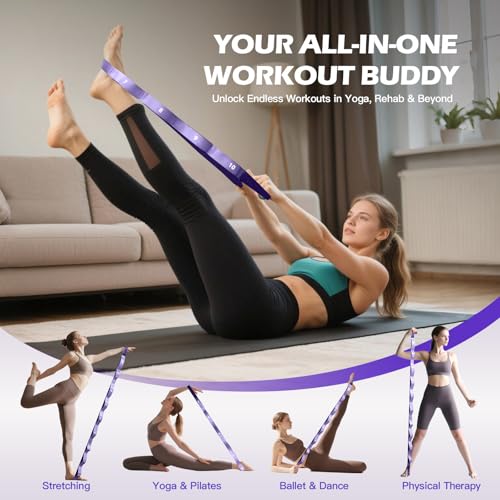 Non Elastic Stretching Strap with Loops - Yoga Straps for Physical Therapy, Durable Stretch Bands for Exercise, Flexibility Training, Hamstring & Leg Stretcher, Yoga/Pilates/Gymnastics - color: Purple