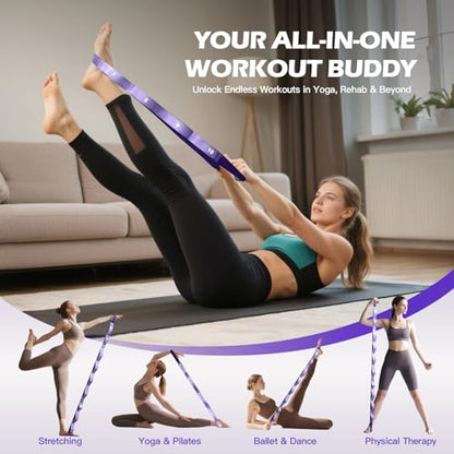 Non Elastic Stretching Strap with Loops - Yoga Straps for Physical Therapy, Durable Stretch Bands for Exercise, Flexibility Training, Hamstring & Leg Stretcher, Yoga/Pilates/Gymnastics - color: Purple