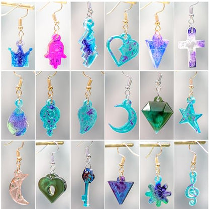 7Pcs Earring Resin Silicone Molds with 40 Earring Hooks, Epoxy Resin Jewelry Molds Silicone Set for Casting Irregular Shape Mold for Earrings Pendant Necklace Bracelet Keychain (7 Pcs-Small) - size: 7 Pcs-small
