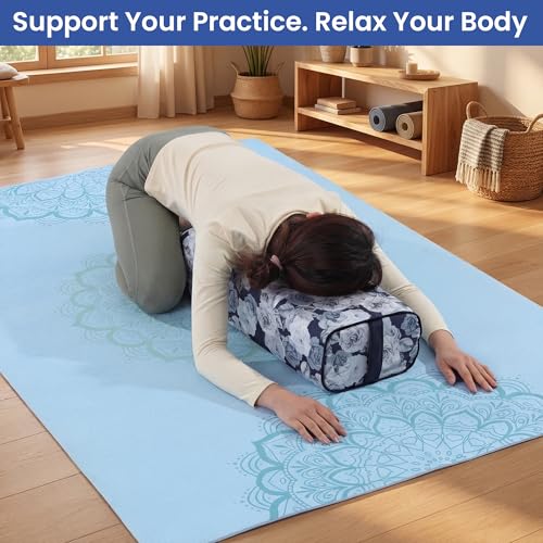 MABOZOO Printed Yoga Bolster Pillow, Triple-Layer Bolster Pillow with Canvas Cover, Rectangular Meditation Cushion for Restorative, Meditation