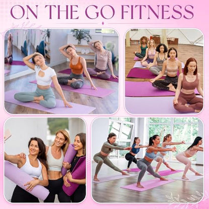 Funtery 3 mm Thin Yoga Mats Bulk, 68 x 24 Inches Lightweight PVC Exercise Mats Non Slip Workout Fitness Pads for Yoga Pilates Stretching Classes Gym Home Studio - color: Purple Series Color