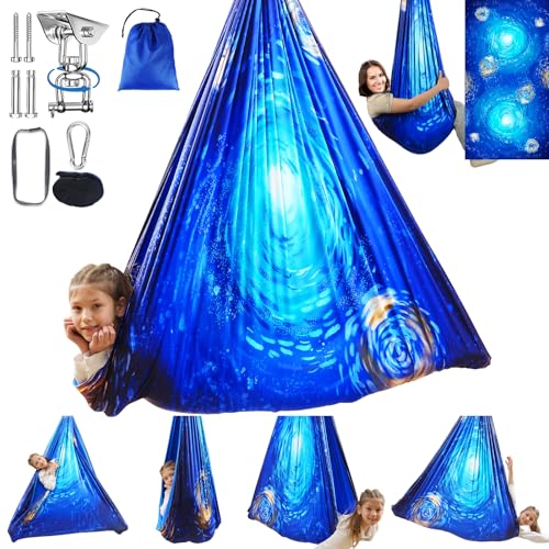 Sensory Swing for Kids Indoor & Outdoor Double Layer Therapy Cuddle Hammock Chair with 360 Swivel Hanger Kit Adjustable Swing for Child and Adult with Aspergers Autism ADHD (Ocean Blue) - color: Ocean-blue