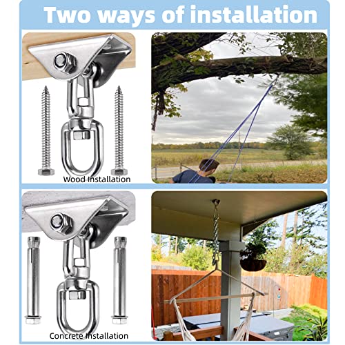 Hammock Hanging Kit 360° Rotating Hanging Chair Hardware 1000 lb Capacity - color: Silver, size: 1