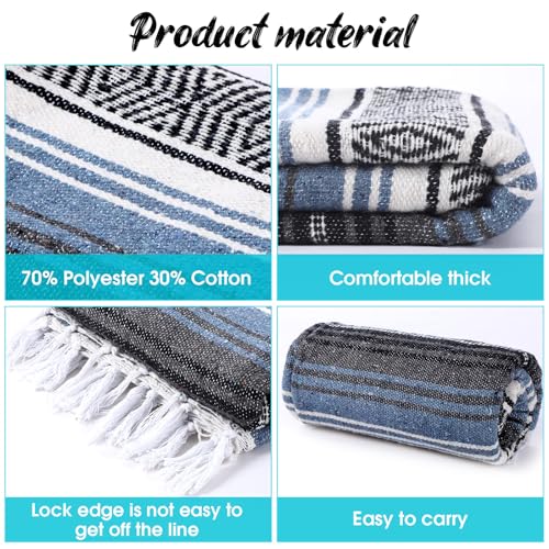 Oudain Mexican Blanket Woven Authentic Falsa Throw 45 x 70 Inch – Authentic Baja Serape Saddle Blanket Outdoor for Restorative Yoga, Beach, Picnic, Couch, Car Travel(Coastal Calm) - color: Coastal Calm