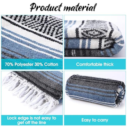 Oudain Mexican Blanket Woven Authentic Falsa Throw 45 x 70 Inch – Authentic Baja Serape Saddle Blanket Outdoor for Restorative Yoga, Beach, Picnic, Couch, Car Travel(Coastal Calm) - color: Coastal Calm