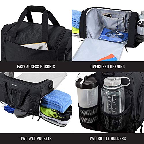 Ultimate Gym Bag 2.0: The Durable Crowdsource Designed Duffel Bag with 10 Optimal Compartments Including Water Resistant Pouch - color: Black, size: Small (15")