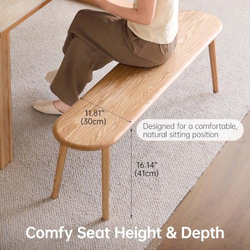 Solid Oak Dining Bench, 55.1 Inch Wood Bench for Dining Room - color: Natural Oak, size: 55.1''