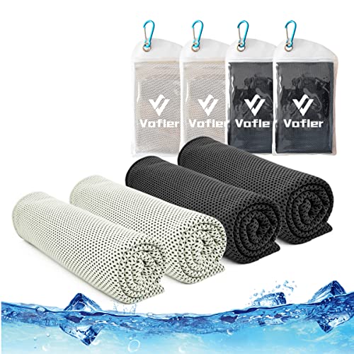 Cooling Towel,Vofler [4 Pack] Cool Towels Microfiber Chilly Ice Cold Head Band Bandana Neck Wrap (40"x 12") for Athlete Men Women Youth Kids Dogs Yoga Outdoor Golf Running Hiking Sports Camping Travel - color: Gray*2/Black*2