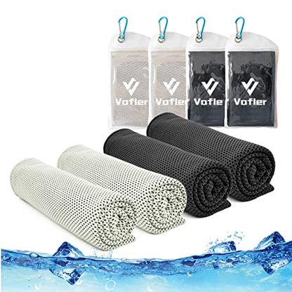 Cooling Towel,Vofler [4 Pack] Cool Towels Microfiber Chilly Ice Cold Head Band Bandana Neck Wrap (40"x 12") for Athlete Men Women Youth Kids Dogs Yoga Outdoor Golf Running Hiking Sports Camping Travel - color: Gray*2/Black*2