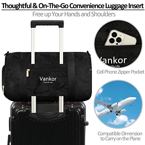 Vankor Gym Bag for Women, 17.5 inch Sports Duffle Bag with Shoe Compartment - color: Camo Black
