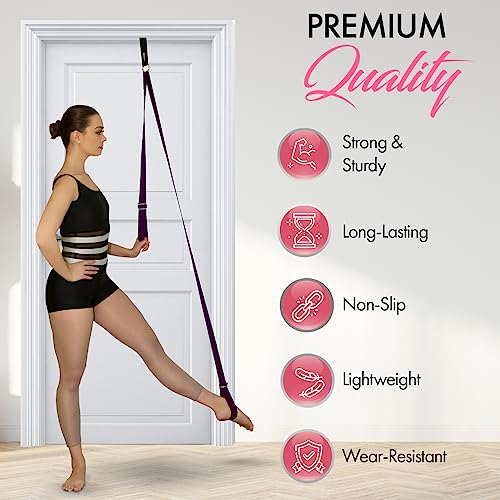 Stretching Strap with Door Anchor for Splits and Flexibility Training - color: Purple