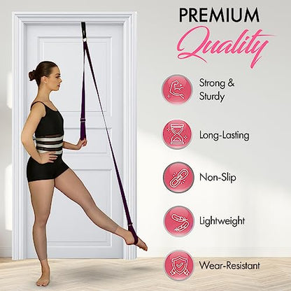 Stretching Strap with Door Anchor for Splits and Flexibility Training - color: Purple