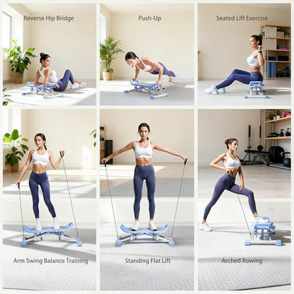 6-in-1 Wobble & Slide Machine, 330 lbs Capacity Fitness Stepper for Full Body Workout, Low Impact Aerobic Equipment with Resistance Bands & LCD Monitor, Fat Burning & Shaping for Home Gym