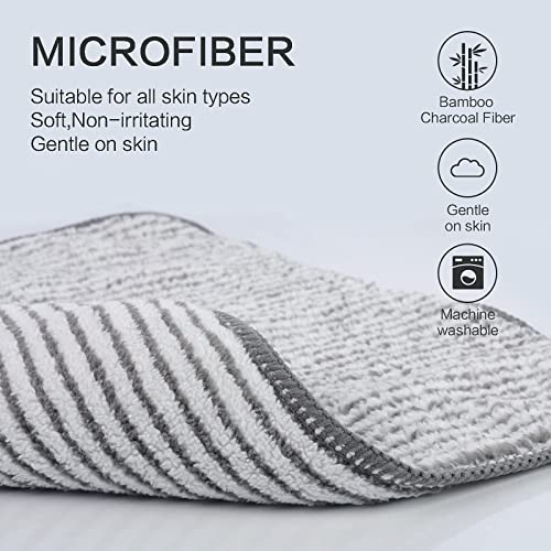 Microfiber Face Towels Soft Washcloths 12Inch x 12Inch 6 Pack Stripe - color: Grey Stripes