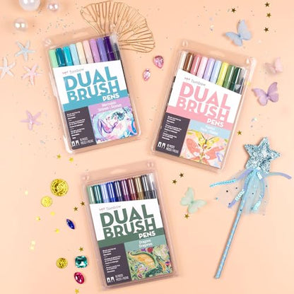 Tombow 56256 Dual Brush Pen Art Markers, Mermaids, 10-Pack. Brush/Fine Tips
