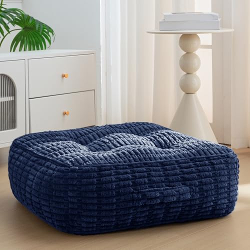 HIGOGOGO 8" Floor Pillow Cushion for Adults, Meditation Cushion Pillow, Blended Corduroy Cover, Large Square Floor Sitting for Tatami Living Room or Yoga, 22x22 Inch, Navy - color: Square Navy, size: 8" Thick(Pack of 1)