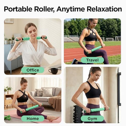 Muscle Roller & Massage Roller Stick for Athletes - Lymphatic Drainage Support, Relieves Muscle Soreness, Cramping & Tightness - Targets Legs, Arms, Back & Calves （Mint Green Wheel） - color: Mint Green