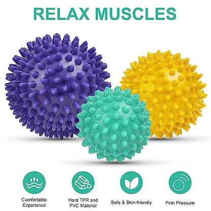 URAQT Spiky Massage Ball, 3 Pack Hard Spiky Massage Ball Roller Set, Professional Physical Therapy Massage Balls for Myofascial Release, Trigger Point Deep Tissue Massage, Plantar Fasciitis Recovery - color: 3pcs-a