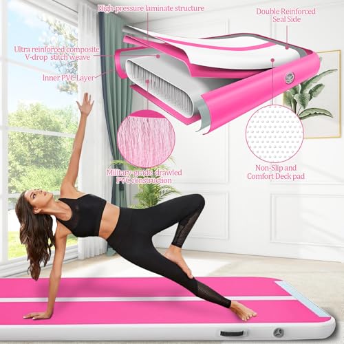 Air Mat Tumble Track, Gymnastics Mats Tumbling Track with Electric Air Pump for Home Use Cheerleading Training Kids Gym Yoga - color: Pink/Purple, size: 10ftx3.3ftx4inch