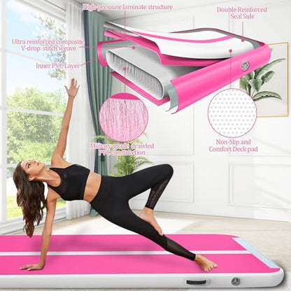 Air Mat Tumble Track, Gymnastics Mats Tumbling Track with Electric Air Pump for Home Use Cheerleading Training Kids Gym Yoga - color: Pink/Purple, size: 10ftx3.3ftx4inch