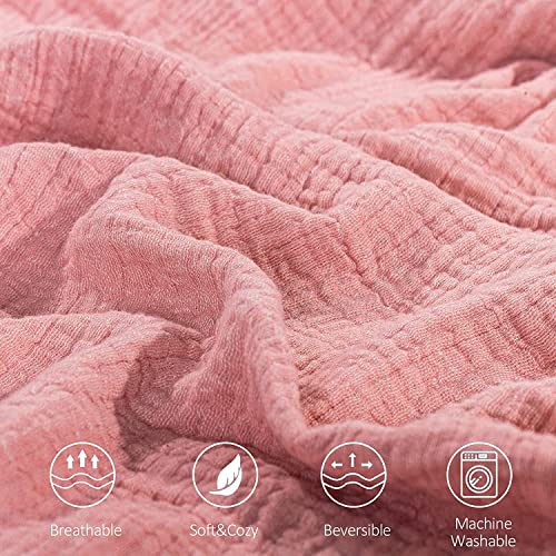 SE SOFTEXLY Muslin Throw Blanket, 4-Layer Dyed Yarn, 60”x80”, Coral Pink - color: Coral Pink, size: Twin-60" x 80"