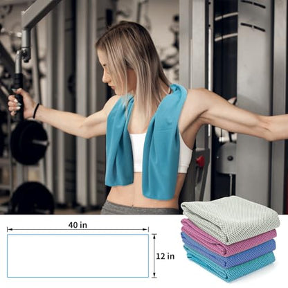 YESLIFE 4-Pack Cooling Towels (40"x 12"), Cooling Neck Wraps, Ice Towel - color: Grey, Dark Blue, Purple, Blue