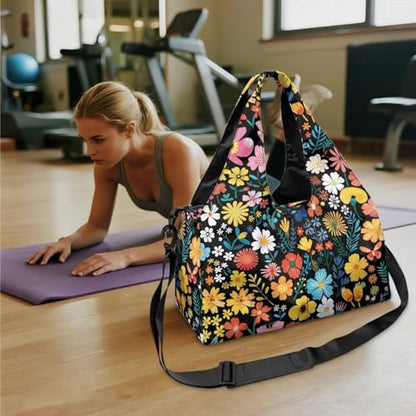 Yoga Mat Bag for Men Women Canvas Yoga Mat Carrier Take In Out Mat Easily for Beach Swim Bags Pool Sports Gym - color: Small Flower