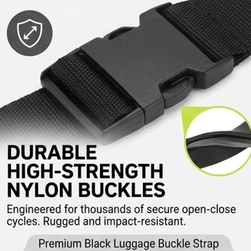 Black Luggage Strap Multiple Connector, Adjustable Bag Strap for Travel - size: 45Inch