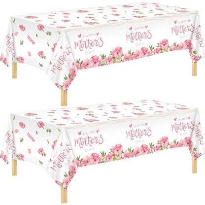 Kochorie 2 Pack Mother's Day Tablecloths 108 x 54 Inch Happy Mother’s Day Table Covers Disposable Waterproof Plastic Tablecloth for MOM's Day Party Supplies Home Outdoor Dining Table - style: Mother's Day