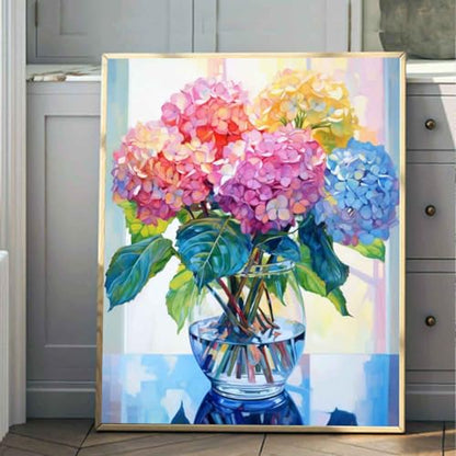 Ausanrl Flowers Framed Paint by Numbers Wooden Easel-Adult Paint by Number Kits on Canvas Framed,Paint by Number Adult,Hydrangea Paint by Numbers with Frame,Gifts and Home Wall Decor 12x16inch - color: Hydrangea
