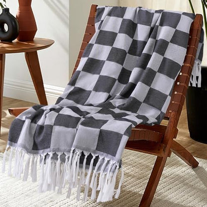 Extra Large Turkish Beach Towel Picnic Mat Throw Blanket Bathroom Quick Dry Essentials Swim Poolside Pool Accessories Swim Must Haves Hot Tub Items Spa Gadgets Adult Women Large Towel Things Stuff - color: Checked Black, size: Extra Large 50'' x 70''