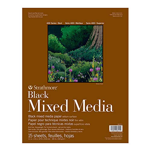 Strathmore 400 Series Mixed Media pad, Gluebound, 184lb Paper, Black, 11x14 inches, 15 Sheets (462-511) - color: Black, size: 11 x 14 inches