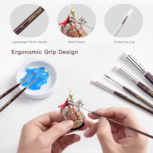Kolinsky Sable Miniature Brushes Drybrushes for Miniature Set 7 pcs Paint Brushes for Miniature Oil Acrylics Model Paint Brushes #3, 5, 6 - color: Red