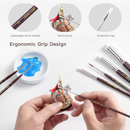 Kolinsky Sable Miniature Brushes Drybrushes for Miniature Set 7 pcs Paint Brushes for Miniature Oil Acrylics Model Paint Brushes #3, 5, 6 - color: Red
